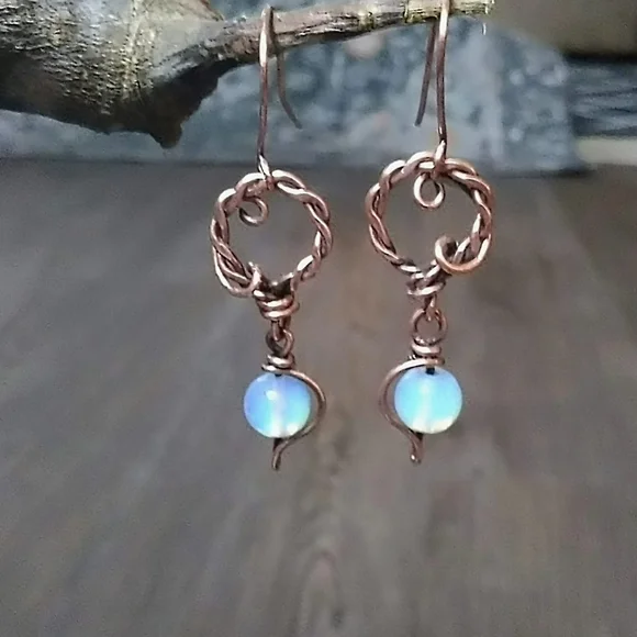 Handmade Copper & Opalite Drop Earrings - Picture 7 of 7
